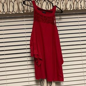 Red Cutout Sleeve Shirt with lace detail